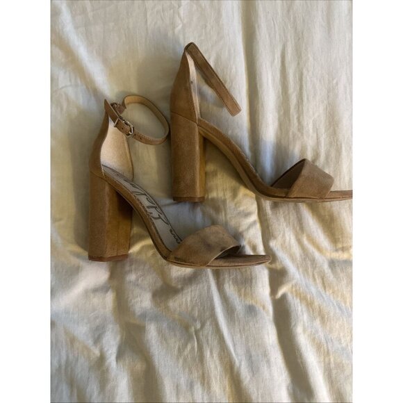 Sam Edelman Yaro Womens 6 M 36 Nude Beige Suede Ankle Strap Heeled Sandals Shoes - Picture 2 of 7